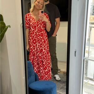 Zara Red and White Floral Dress